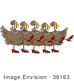 #36163 Clip Art Graphic Of A Chorus Line Of Dancing Turkey Birds Wearing High Heels