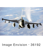 #36192 Stock Photo Of A F-16 Fighting Falcon Flying Over The Pacific Alaskan Range Complex