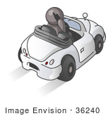 #36240 Clip Art Graphic Of A Grey Guy Character Talking On A Phone And Driving