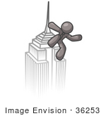 #36253 Clip Art Graphic Of A Grey Guy Character On A Skyscraper