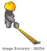 #36254 Clip Art Graphic Of A Grey Guy Character Measuring