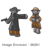 #36261 Clip Art Graphic Of Grey Guy Characters Dueling With Guns