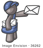 #36262 Clip Art Graphic of a Grey Guy Character Delivering Mail by Jester Arts