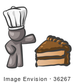 #36267 Clip Art Graphic Of A Grey Guy Character Chef With Chocolate Cake