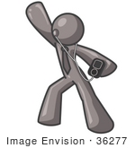 #36277 Clip Art Graphic Of A Grey Guy Character Listening To Mp3 Music And Dancing
