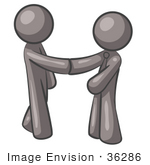 #36286 Clip Art Graphic Of Grey Guy Characters Shaking Hands