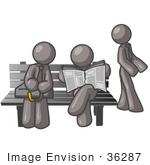 #36287 Clip Art Graphic Of Grey Guy Characters Waiting At A Bus Stop
