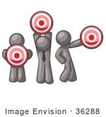#36288 Clip Art Graphic Of Grey Guy Characters Holding Targets