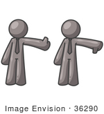 #36290 Clip Art Graphic Of Grey Guy Characters Giving Thumbs Up And Thumbs Down