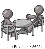 #36291 Clip Art Graphic Of Grey Guy Characters Discussing At A Table