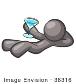 #36316 Clip Art Graphic Of A Grey Guy Character Drinking A Blue Martini