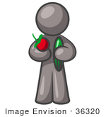 #36320 Clip Art Graphic Of A Grey Guy Character Holding Veggies