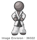 #36322 Clip Art Graphic Of A Grey Guy Character In A Karate Suit
