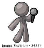 #36334 Clip Art Graphic of a Grey Guy Character Holding a Microphone by Jester Arts