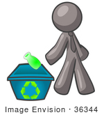 #36344 Clip Art Graphic Of A Grey Guy Character Recycling