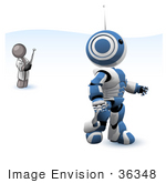 #36348 Clip Art Graphic Of A Grey Guy Character Controlling A Blue Robot