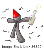 #36355 Clip Art Graphic Of A Grey Guy Character Partying