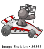 #36363 Clip Art Graphic Of A Grey Guy Character Driving A Race Car
