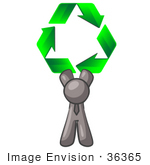 #36365 Clip Art Graphic Of A Grey Guy Character With Green Recycle Arrows