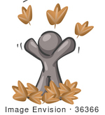 #36366 Clip Art Graphic Of A Grey Guy Character Playing In Leaves