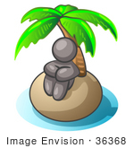 #36368 Clip Art Graphic Of A Grey Guy Character On An Island