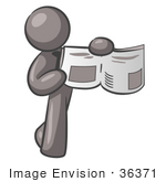 #36371 Clip Art Graphic Of A Grey Guy Character Holding The News