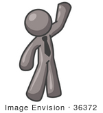 #36372 Clip Art Graphic Of A Grey Guy Character Waving