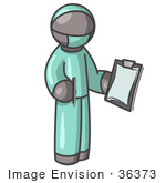 #36373 Clip Art Graphic Of A Grey Guy Character Surgeon In Scrubs