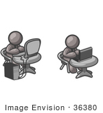 #36380 Clip Art Graphic Of Grey Guy Characters Using Computers
