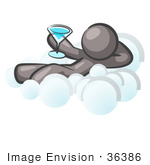#36386 Clip Art Graphic Of A Grey Guy Character On A Cloud Drinking A Cocktail