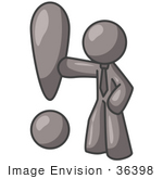 #36398 Clip Art Graphic Of A Grey Guy Character With An Exclamation Point