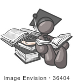 #36404 Clip Art Graphic Of A Grey Guy Character Graduate Reading