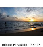#36518 Stock Photo Of A Silhouetted Stand Up Paddle Surfer Coming To Shore At Sunset In Poipu Kauai Hawaii