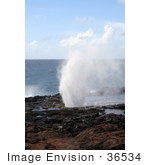 #36534 Stock Photo Of The Spouting Horn Blowhole Praying Water By The Pacific Ocean Poipu Kauai Hawaii