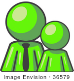 #36579 Clip Art Graphic Of A Lime Green Guy Character With A Child
