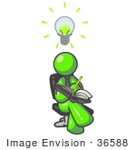 #36588 Clip Art Graphic Of A Lime Green Guy Character Jotting Ideas Down In A Notebook