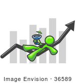 #36589 Clip Art Graphic Of A Lime Green Guy Character Drinking A Cocktail On A Bar Graph