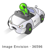 #36596 Clip Art Graphic Of A Lime Green Guy Character Talking On A Cell Phone And Driving