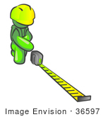 #36597 Clip Art Graphic Of A Lime Green Guy Character Measuring