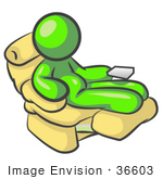 #36603 Clip Art Graphic Of A Lime Green Guy Character Resting In A Lazy Chair