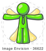 #36622 Clip Art Graphic Of A Lime Green Guy Character Vitruvian Man