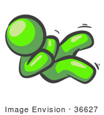 #36627 Clip Art Graphic Of A Lime Green Guy Character Giggling