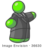 #36630 Clip Art Graphic Of A Fat Lime Green Guy Character Pointing