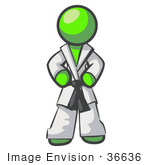 #36636 Clip Art Graphic Of A Lime Green Guy Character In A Karate Suit