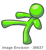 #36637 Clip Art Graphic Of A Lime Green Guy Character Kicking