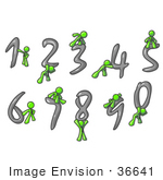 #36641 Clip Art Graphic Of A Lime Green Guy Character With Numbers
