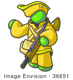 #36651 Clip Art Graphic Of A Lime Green Guy Character Hunting With A Rifle