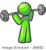#36652 Clip Art Graphic of a Lime Green Guy Character Working Out With a Barbell by Jester Arts