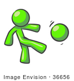 #36656 Clip Art Graphic Of A Lime Green Guy Character Kicking A Ball