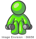 #36658 Clip Art Graphic Of A Lime Green Guy Character Working Out With Dumbbells